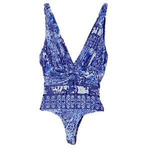 Bebe Swim Suit 1 Piece, Size M, Navy, Blue & White Print.
